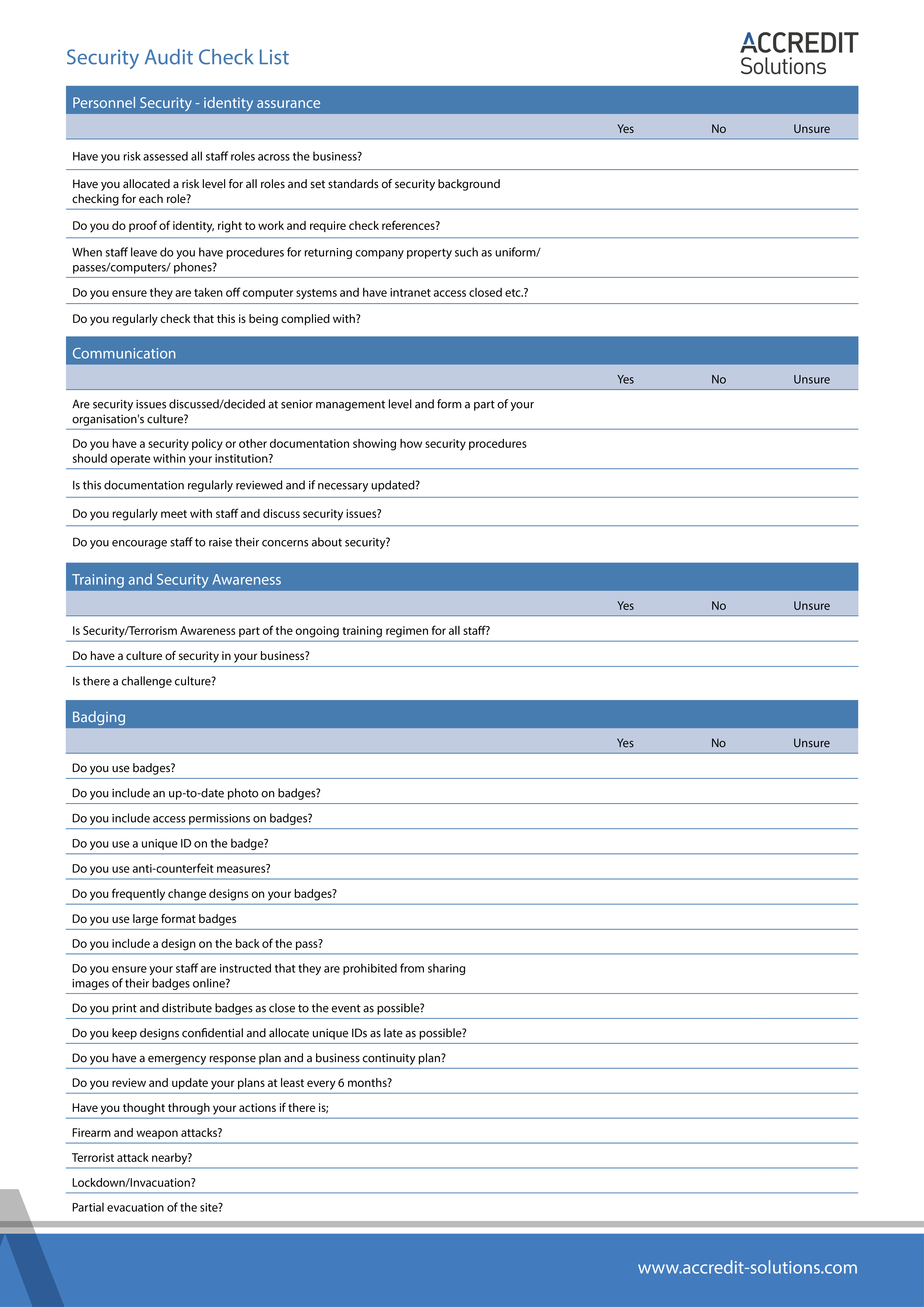 Protect Duty Security Audit Check List